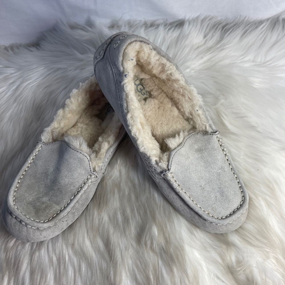 UGG Ansley Pale Grey Wool Lined Suede Slippers